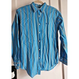 VTG Lauren Ralph Lauren embroidery RLLwoman blue striped button up Sz‎ 8
